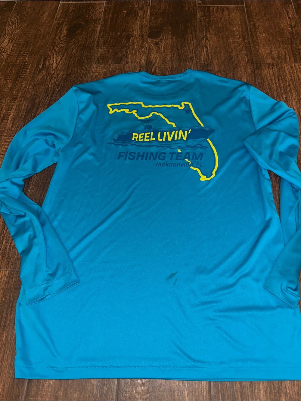 Sport-Tek Men’s Long Sleeve Rash Guard - Bright Teal with Yellow & teal Logo - Picture 5 of 6